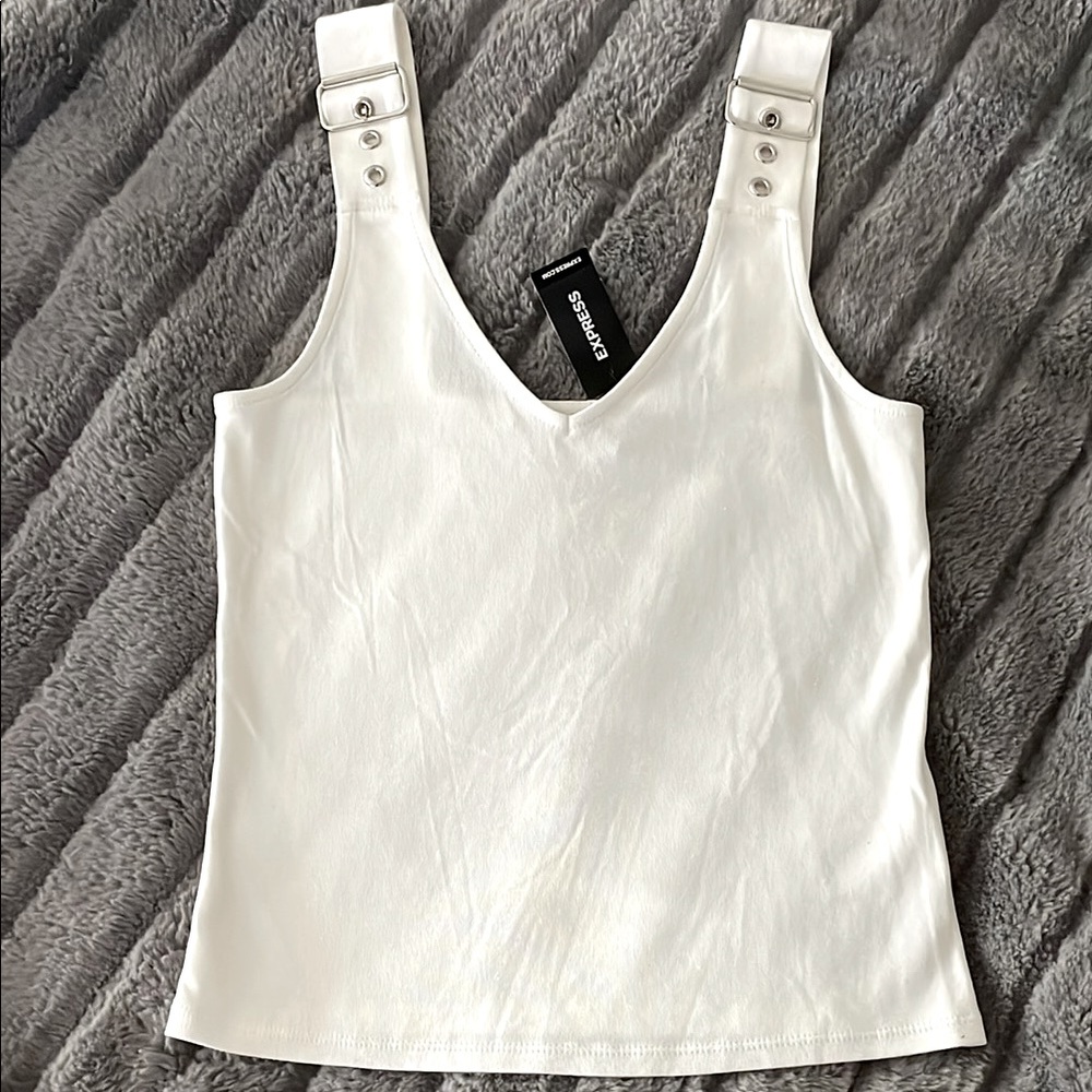 Express White Buckle Tank Top